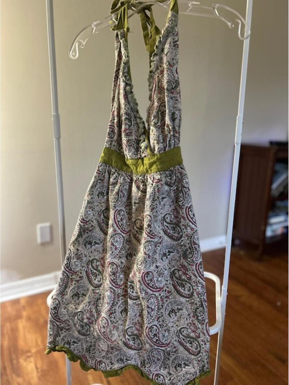 Bohemian Style Paisley Halter Dress Apron with Green Accents
